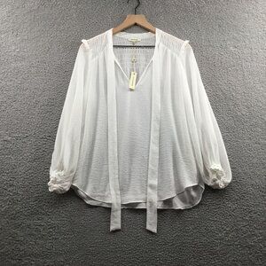 Max Studio Tie Neck‎ 3/4 Sleeve Blouse Ivory S